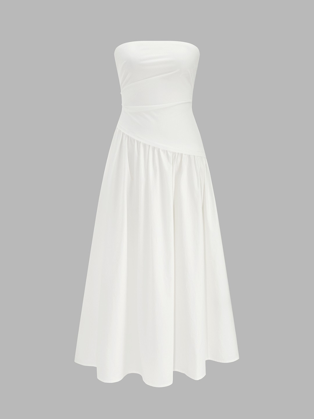 Commense Strapless White Flowing Maxi Dress